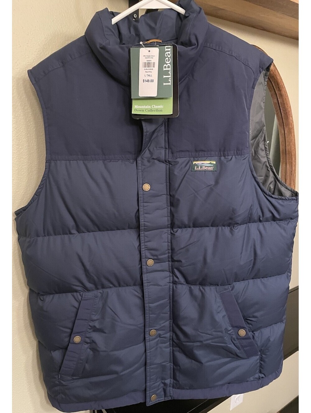 L.L. Bean Mountain Classic Down Puffer Vest Men Size L TALL Blue Water Repellent